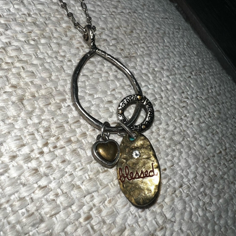 Brighton boho mixed metal long chain with brass and silver charm accentsNecklace